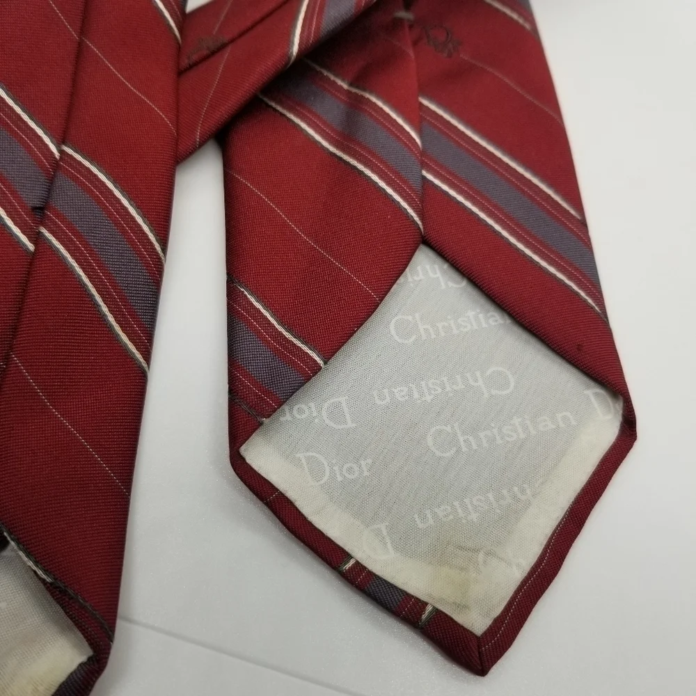 vintage Christian Dior dark red striped tie 3 in wide 57.5 in long